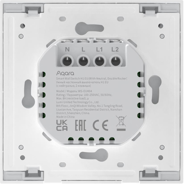 Выключатель Aqara Smart Wall Switch H1 WS-EUK04 (двухклавишный, c нейтралью)