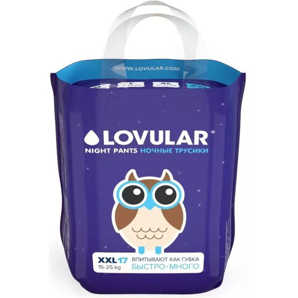 Подгузники-трусики детские Lovular Night XL 12-17кг / 429054 (18 шт)