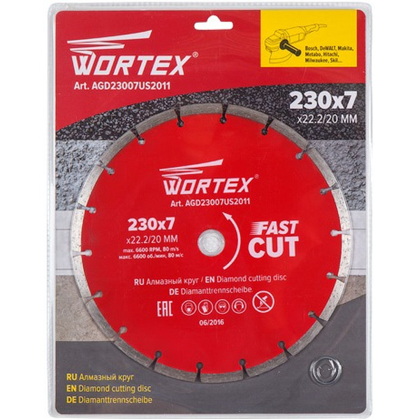 Алмазный круг WORTEX 230х22 Turbo универсальный сухая резка (AGD23007US2011)