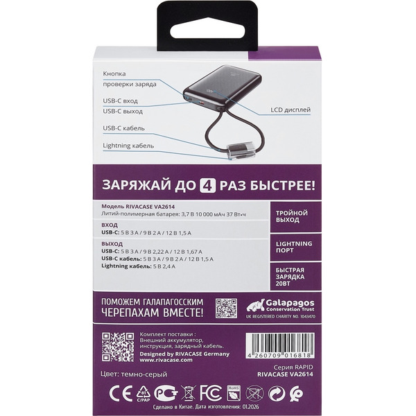 Внешний аккумулятор Rivacase VA2614 10000mAh (черный)