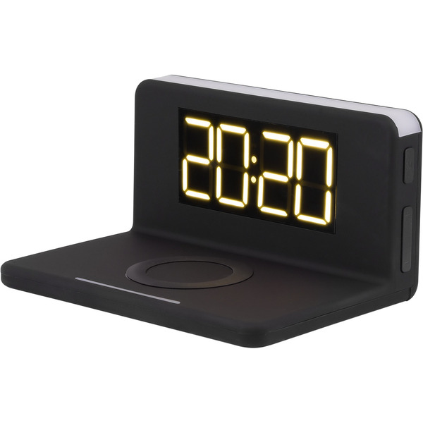 Часы-будильник с быстрой беспроводной зарядкой и ночником EVOLUTION QWC-101 (черный)