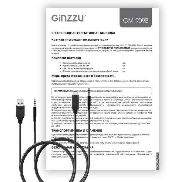 Беспроводная колонка Ginzzu GM-909B