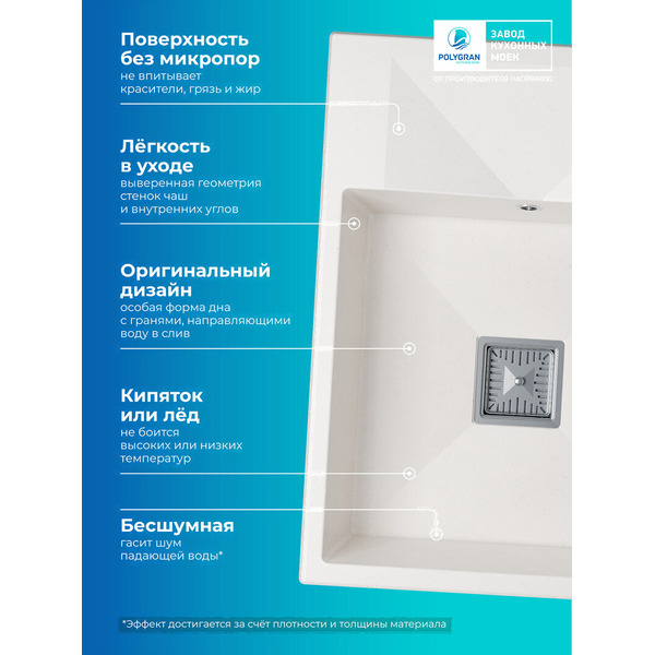 Кухонная мойка Polygran Blade 660 (белый хлопок)