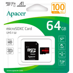 Карта памяти Apacer microSDXC AP64GMCSX10UB-R 64GB (с адаптером)