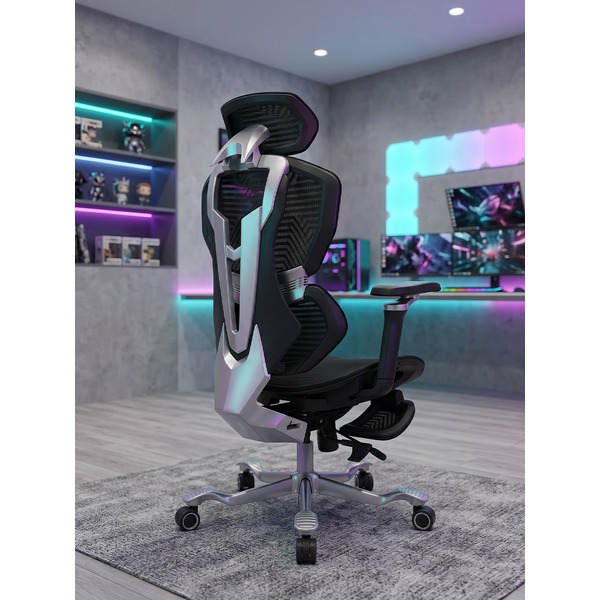 Игровое кресло myroo Game Assassin с подножкой Black (A2512W-BL)