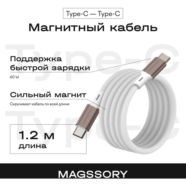 Кабель Magssory CBL001 USB-C 60W 1.2м титан (CBL001t)