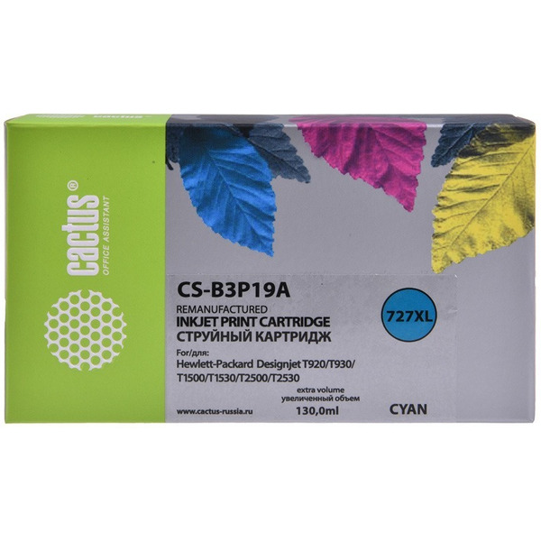 Картридж струйный Cactus CS-B3P19A №727 голубой (130мл) для HP DJ T920/T1500