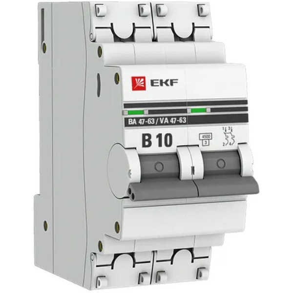 Выключатель автоматический EKF PROxima ВА 47-63 2P 10А (В) 4,5kA