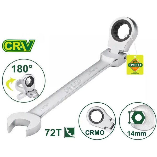 Ключ комбинированный с трещоткой и шарниром DYLLU DTSA6114