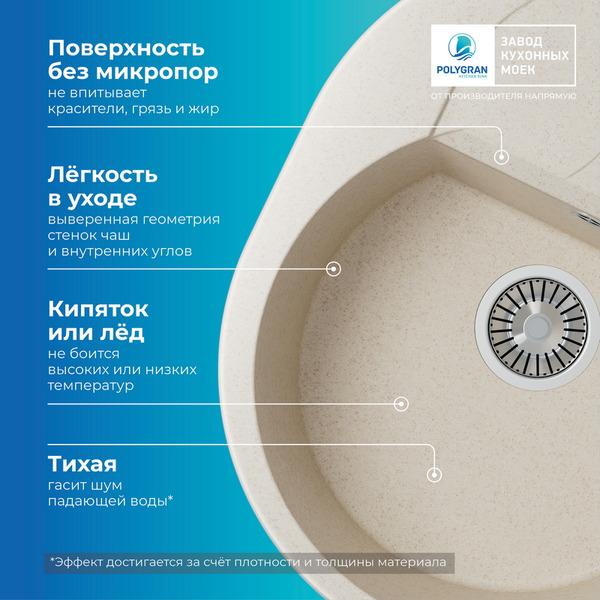 Кухонная мойка Polygran Atol 620 (кремовый)