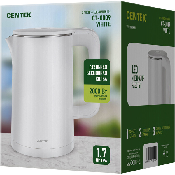 Электрический чайник CENTEK CT-0009 (белый)