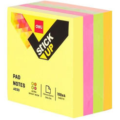 Блок самоклеящийся DELI A03003 (4*100 л., неон)