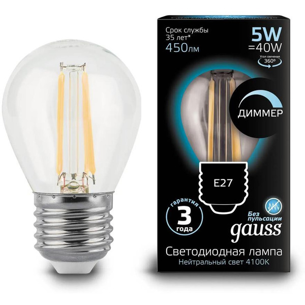 Светодиодная лампочка Gauss E27 5 Вт 4100K 105802205-D