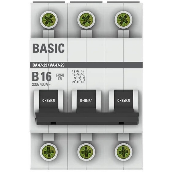 Выключатель автоматический EKF 3P 16А (B) 4,5кА ВА 47-29