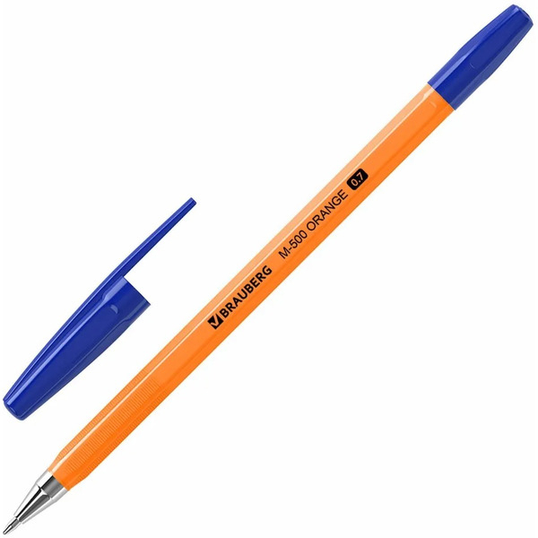 Ручки шариковые Brauberg M-500 Orange, узел 0,7мм, линия 0,35мм, набор 4 шт (143950) синие