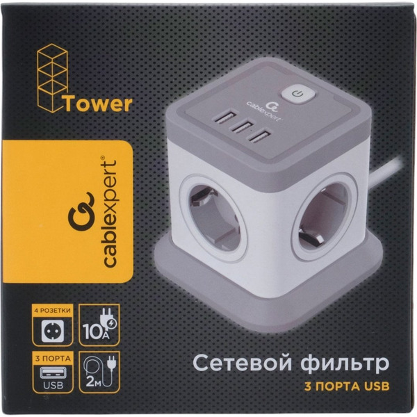 Сетевой фильтр Cablexpert TWR-4-U3-W-2