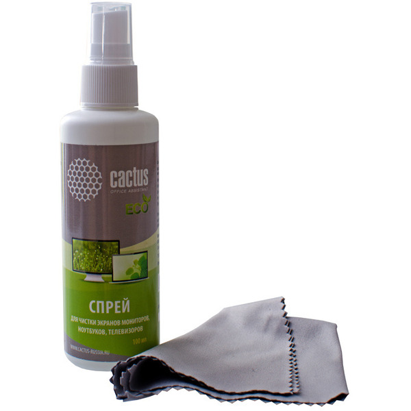 Чистящий набор Cactus CS-S3001E для экранов и оптики (салфетка + спрей, 100 мл)
