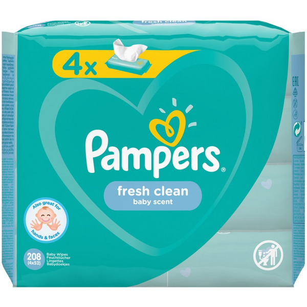 Детские влажные салфетки PAMPERS Fresh Clean 4х52 шт. ПрепакКороб