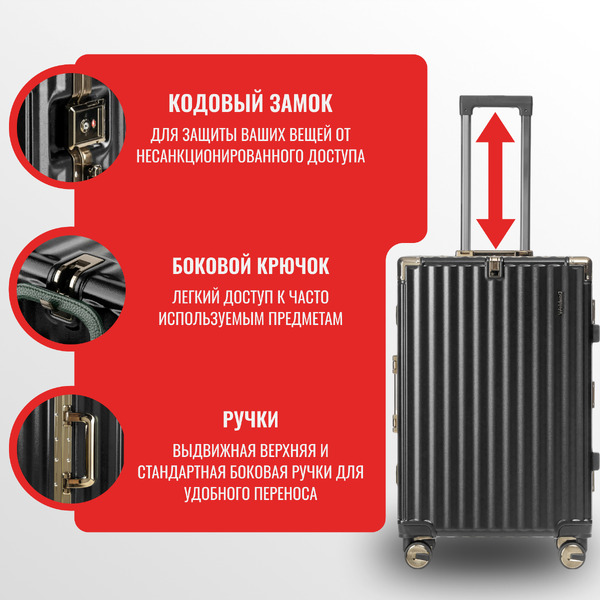 Чемодан DoubleW E087# (M,черный)