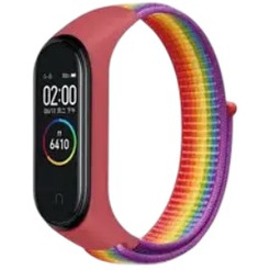 Ремешок Bingo Nylon для Xiaomi Mi Band 5/6/7 Радуга с красным