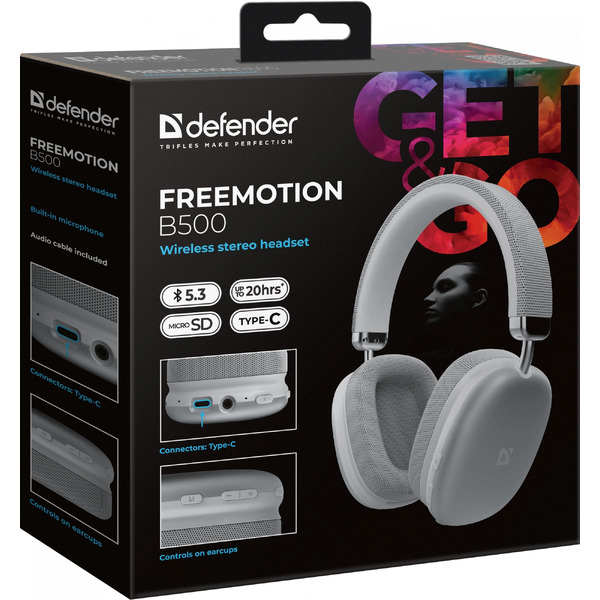 Наушники Defender FreeMotion B500 (серебристый)