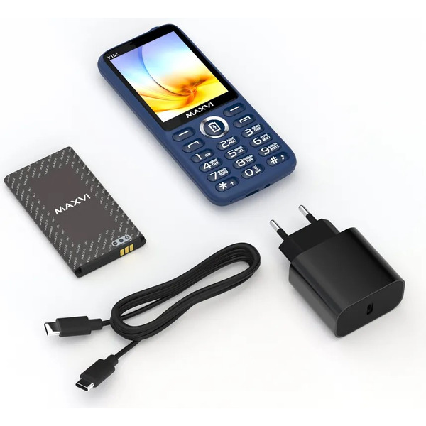Мобильный телефон Maxvi K15c + ЗУ WC-112 (синий)