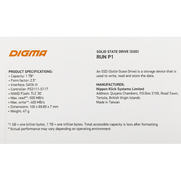 SSD Digma Run P1 1TB DGSR2001TP13T