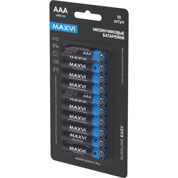 Щелочная батарейка Maxvi MBLR03ES10 AAA, alkaline, 10 шт