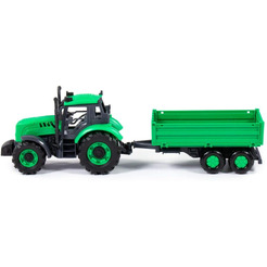 Трактор Полесье Прогресс с бортовым прицепом инерционный (зелёный) 91260