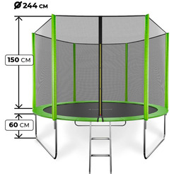Батут GetActive Jump 8FT с внешней сеткой лестницей зеленый (J8L)