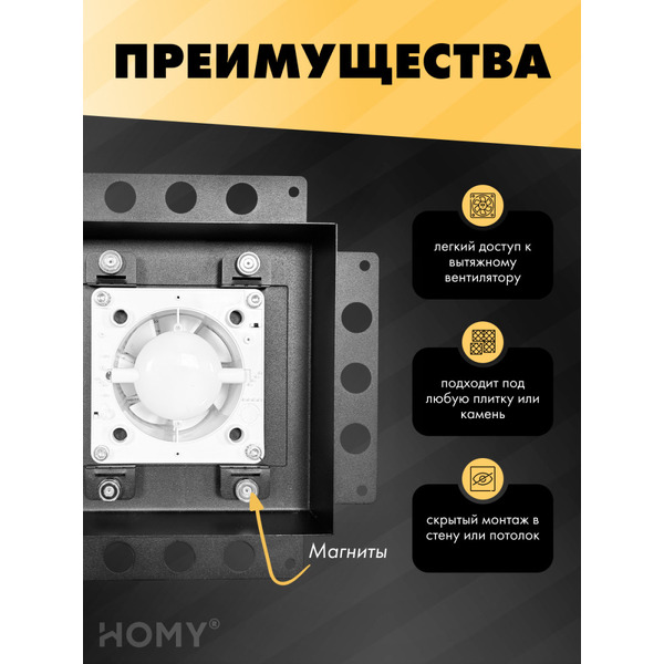 Вентиляционная решетка с вентилятором HOMY AIR PRO APS100BMHZ 20x20 (с маяком)