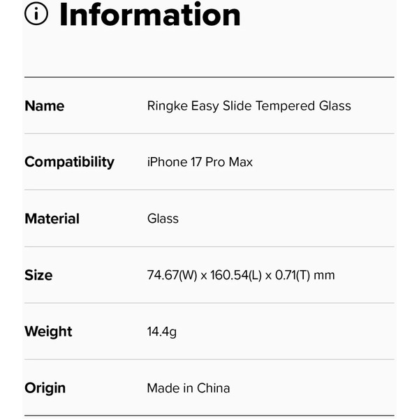 Защитное стекло Ringke EASY SLIDE 2шт для iPhone 17 Pro Max