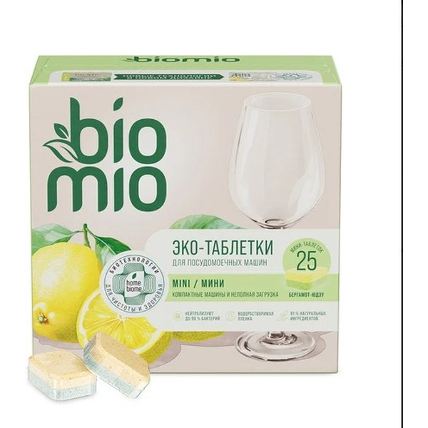 Таблетки для посудомоечной машины BioMio С маслами бергамота и юдзу (25 шт)