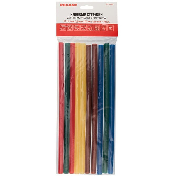 Клеевые стержни Rexant 09-1280 (10 шт, разноцветный)