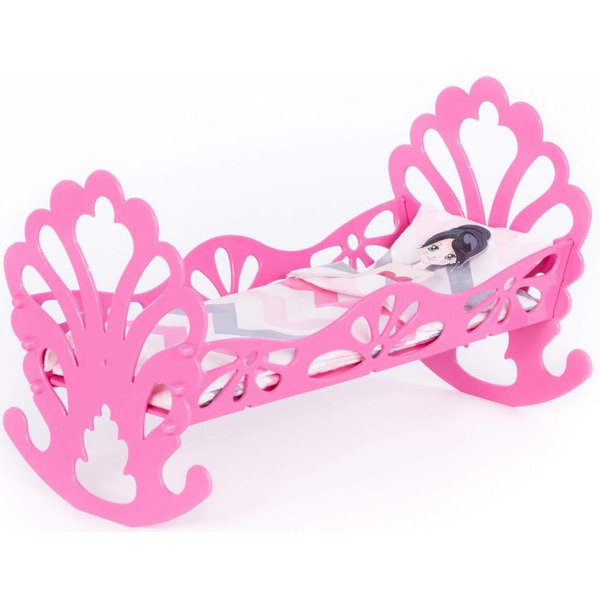 Кроватка-качалка Полесье сборная с бумажной куклой и постельным бельём 69801