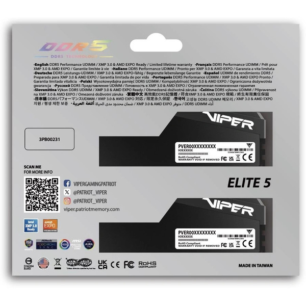 Оперативная память Patriot Viper Elite 5 Ultra 5 RGB 2x32ГБ DDR5 6000 МГц VEUR564G6028K