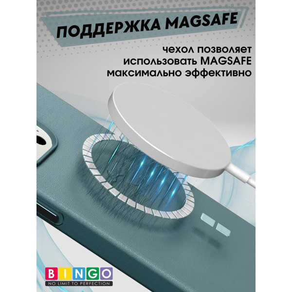 Бампер Bingo Leather Magsafe для APPLE iPhone 15 Дымчато-зеленый