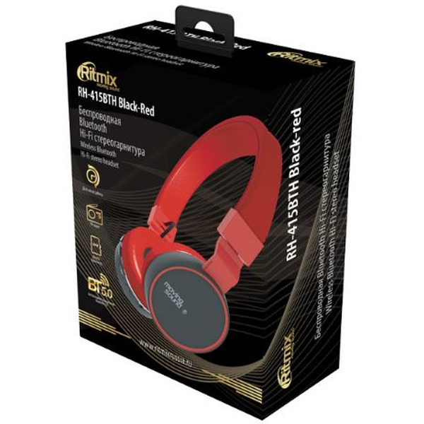 Наушники Ritmix RH-415BTH (красный/черный)