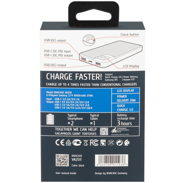 Внешний аккумулятор RIVACASE VA2511 (10 000mAh) Black