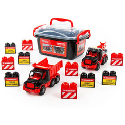 Автомобиль-самосвал Полесье 57143 215-01 MAMMOET+ автомобиль-эвакуатор + конструктор (10 элементов)