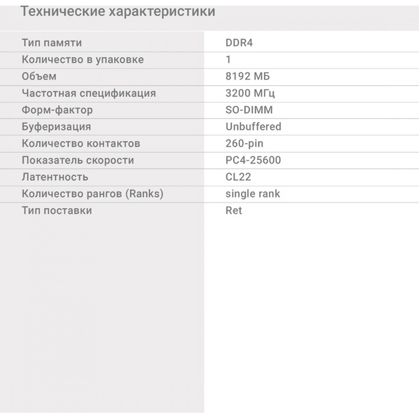 Оперативная память Digma 8ГБ DDR4 SODIMM 3200 МГц DGMAS43200008S