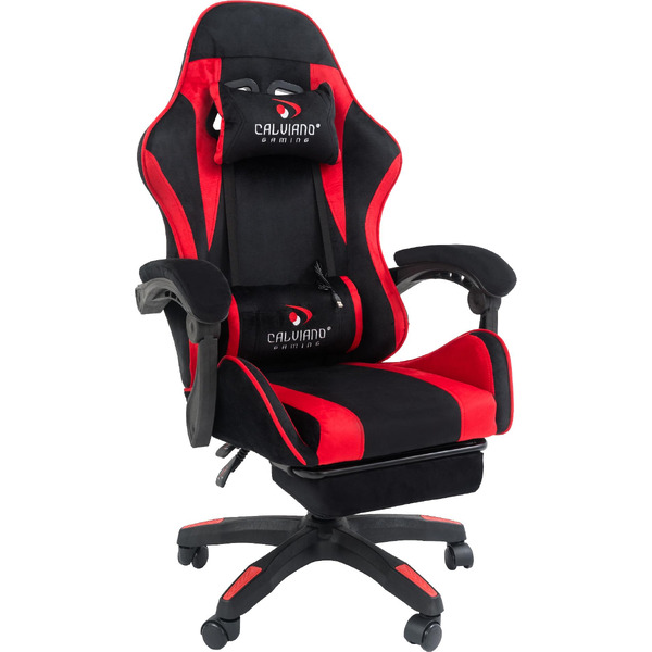 Вибромассажное кресло Calviano 1584 (велюр, черный/красный)