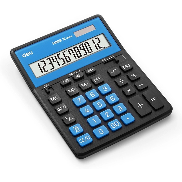 Калькулятор Deli EM888A (черный/синий)