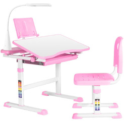 Парта+стул Anatomica Avgusta с выдвижным ящиком, подставкой и светильником (белый/розовый)