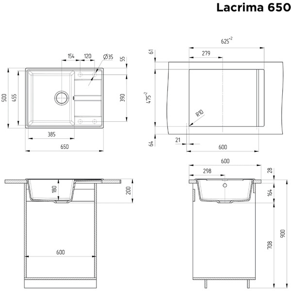 Мойка кухонная Maunfeld Lacrima 650 MFQS-650DGR (темно-серый)