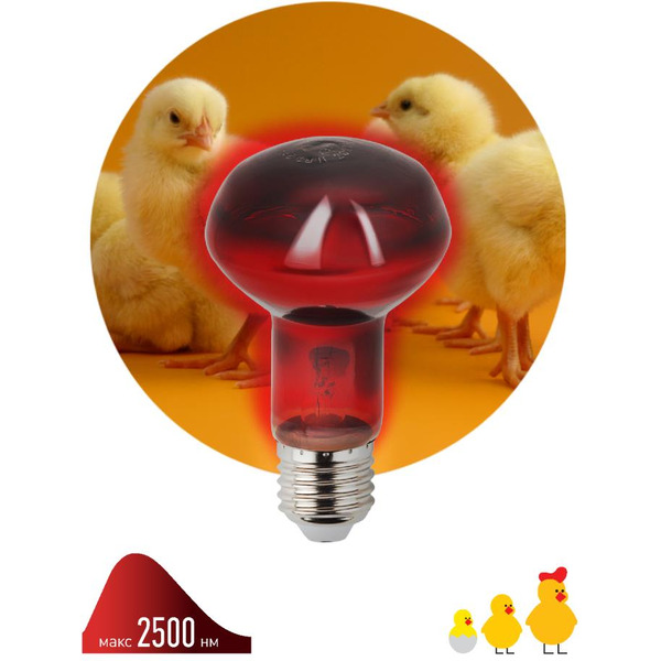 Инфракрасная лампа ЭРА ИКЗК 230-60 R63 Е27 для обогрева животных