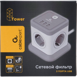 Сетевой фильтр Cablexpert TWR-4-U3-W-2