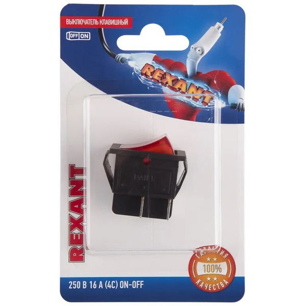 Выключатель клавишный Rexant 06-0303-B (16А (4с) ON-OFF красный)