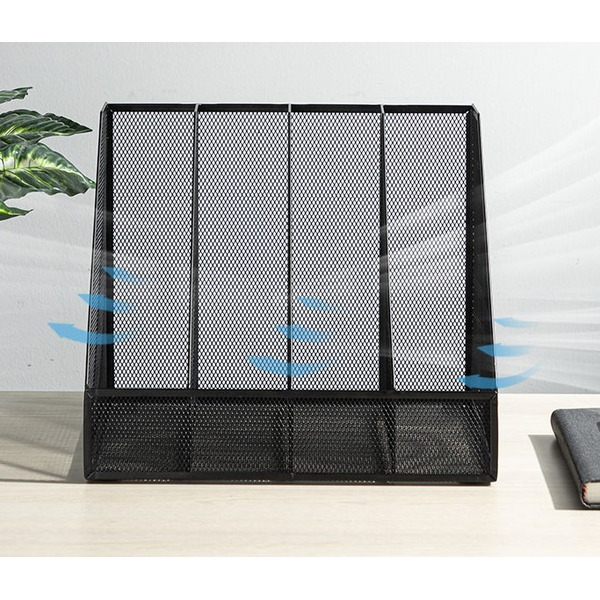 Лоток для бумаг DELI 78986 (черный, вертикальный, 4 отделения, металлическая сетка )