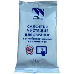 Чистящие салфетки для экранов c антибактериальным компонентом NV OFFICE 15 шт.